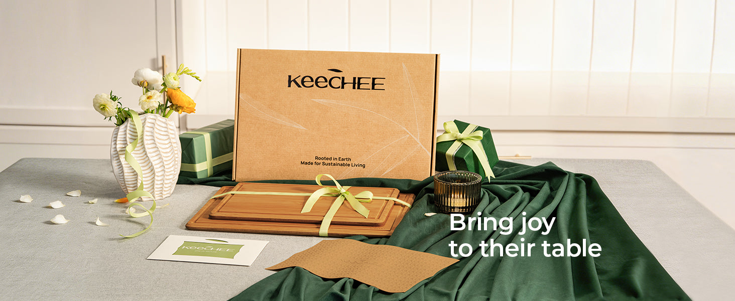 Natural Bamboo Cutting Board with Non-slip Mat - Set of 2