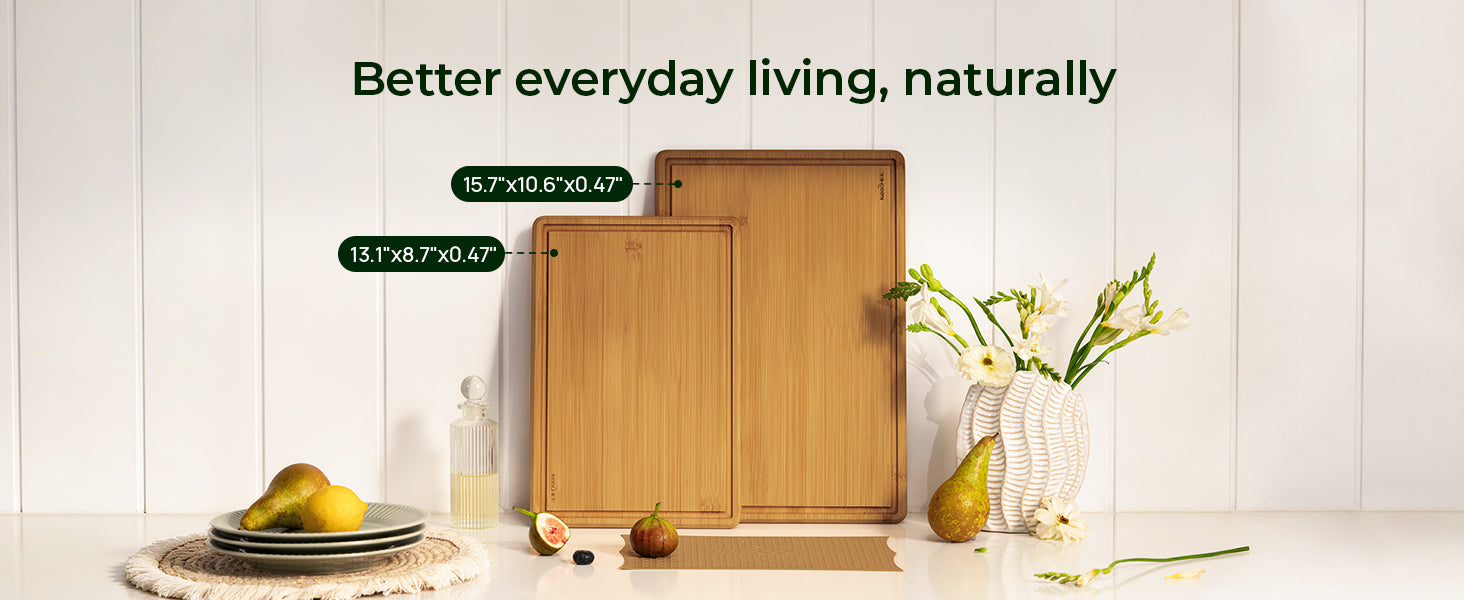 Carbonized Bamboo Cutting Board with Non-slip Mat - Set of 2