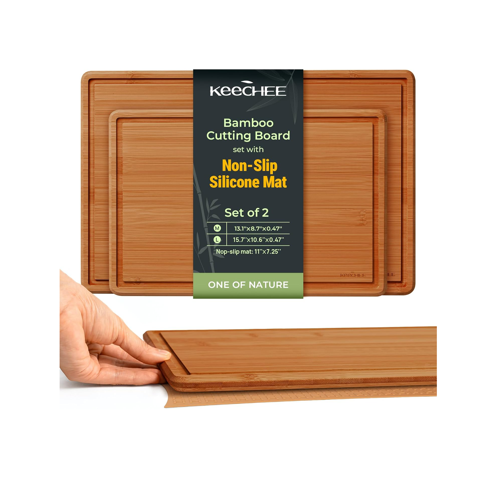 Carbonized Bamboo Cutting Board with Non-slip Mat - Set of 2 Secondary image