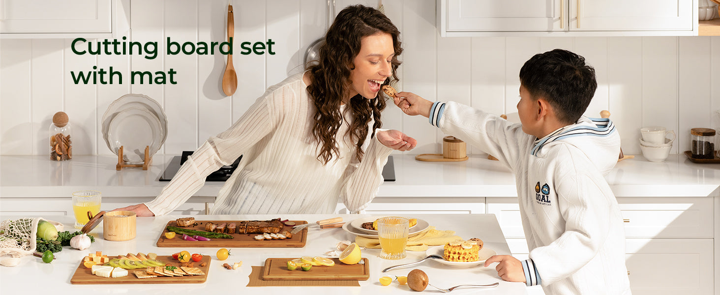 Carbonized Bamboo Cutting Board with Non-slip Mat - Set of 3