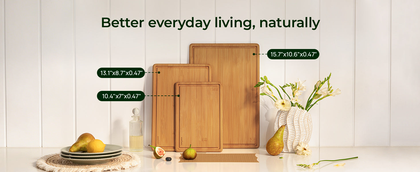 Carbonized Bamboo Cutting Board with Non-slip Mat - Set of 3