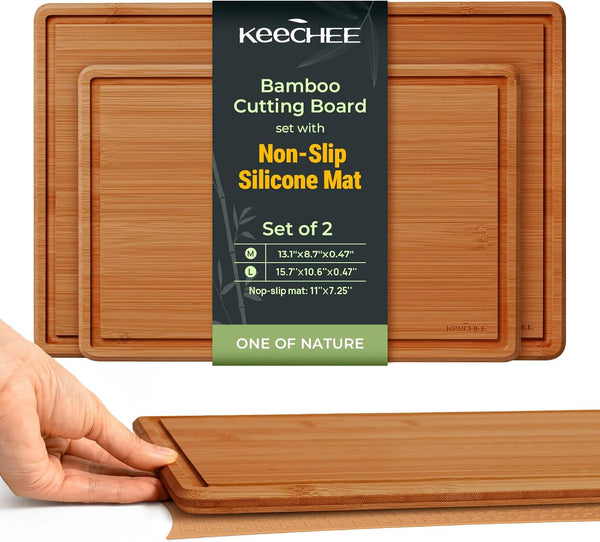 Carbonized Bamboo Cutting Board with Non-slip Mat - Set of 2