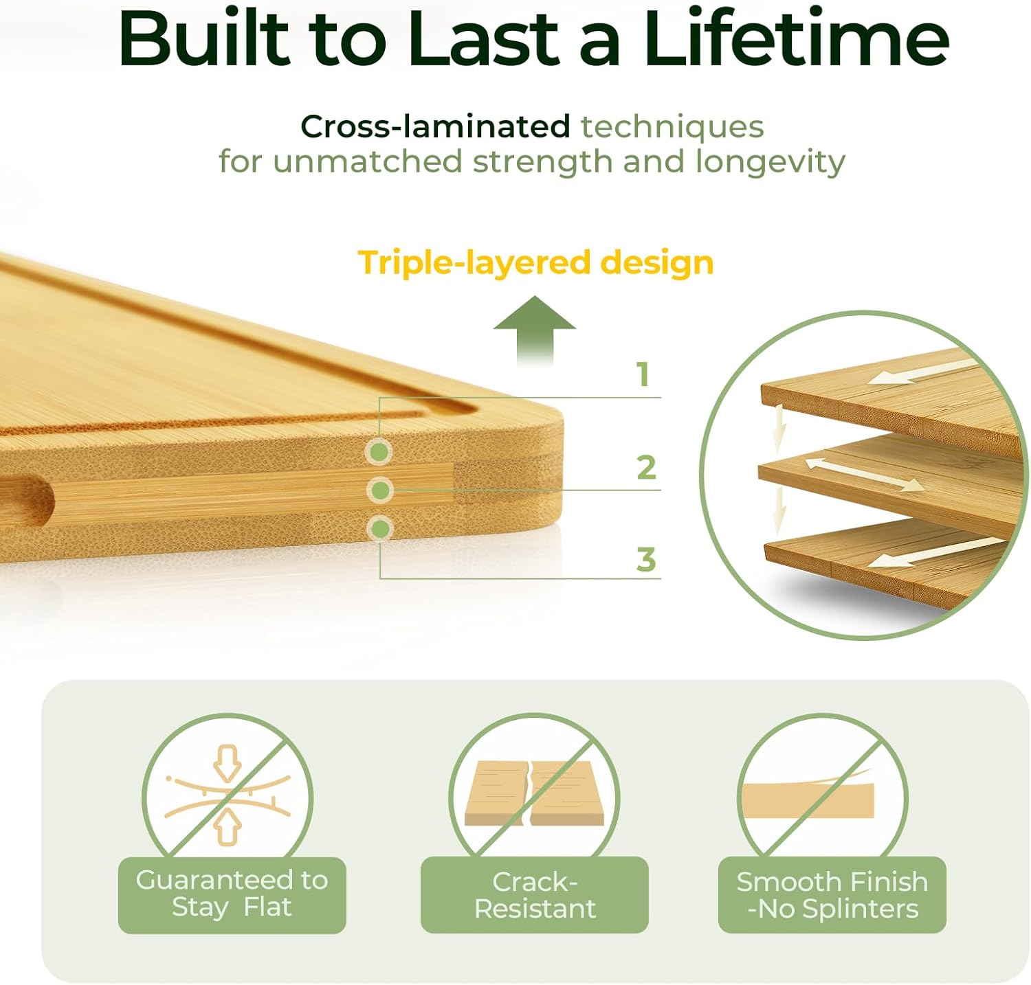 Cross-laminated construction of KEECHEE natural bamboo cutting boards