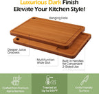 Rich dark finish of the KEECHEE carbonized bamboo cutting board set