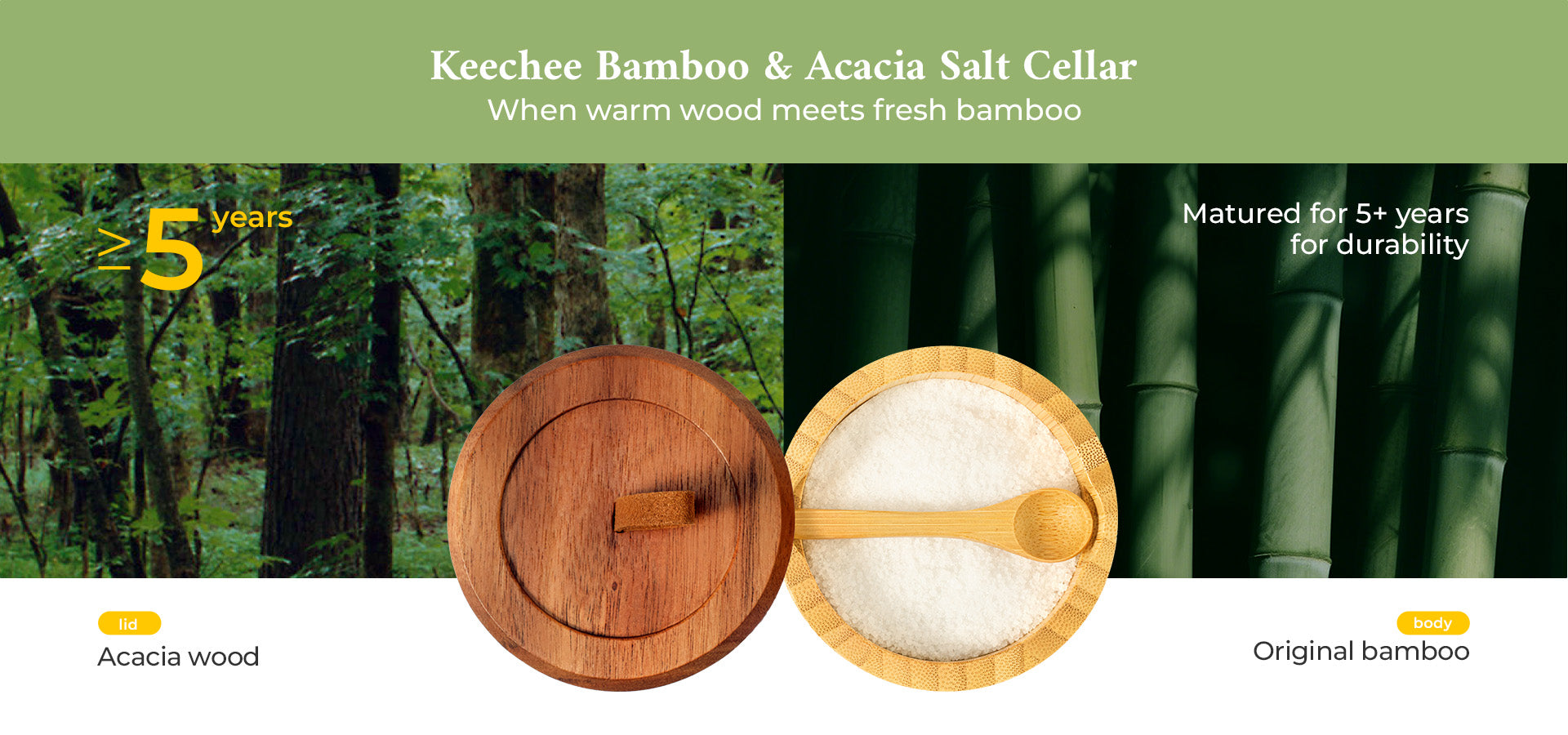 Bamboo Salt Cellar with Acacia Lid & Spoon