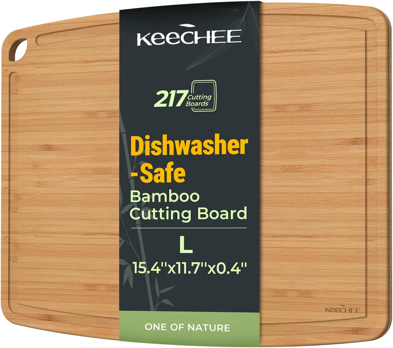 Large dishwasher-safe bamboo cutting board with juice groove
