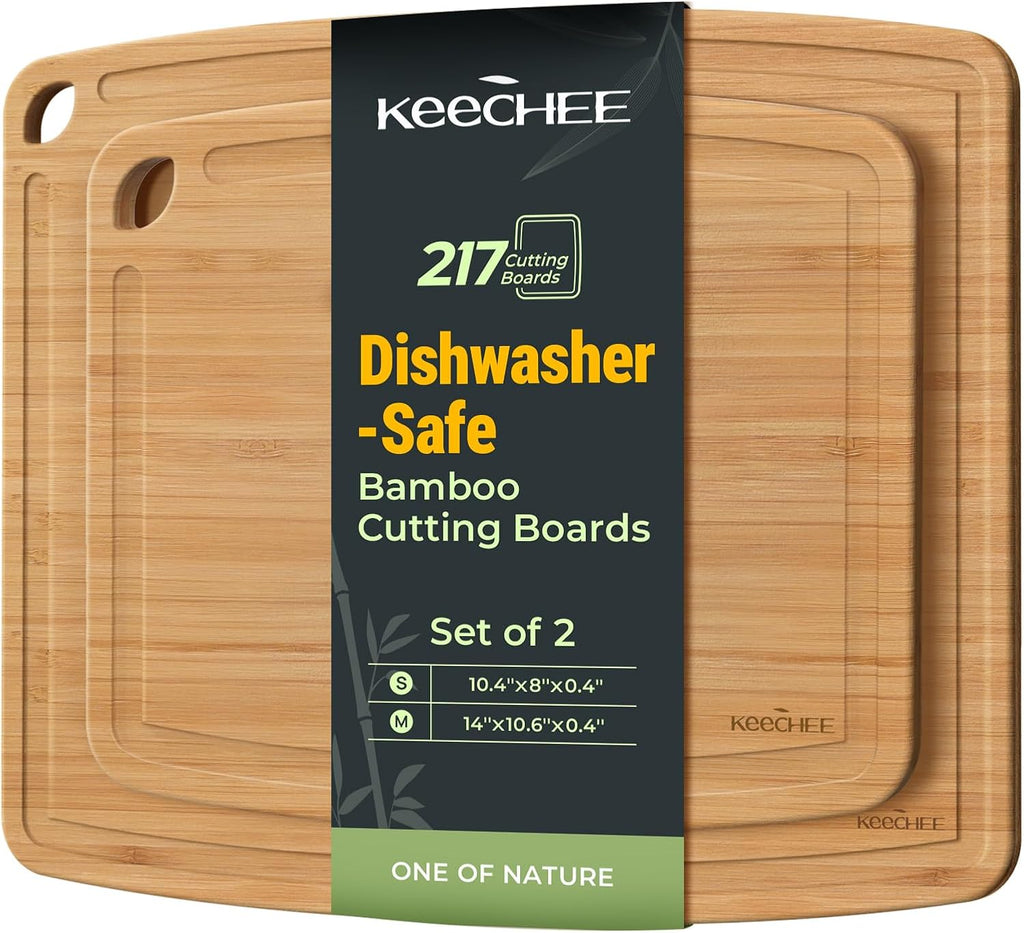 Dishwasher-safe bamboo cutting board set of 2