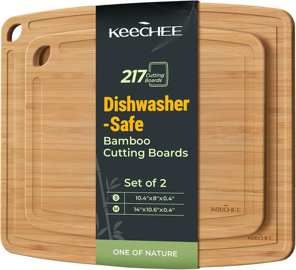 Dishwasher-safe bamboo cutting board set of 2