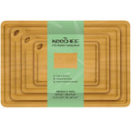 KEECHEE four-piece carbonized bamboo cutting board set with product packaging