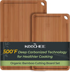 KEECHEE 2-piece carbonized bamboo cutting board set in medium and large sizes
