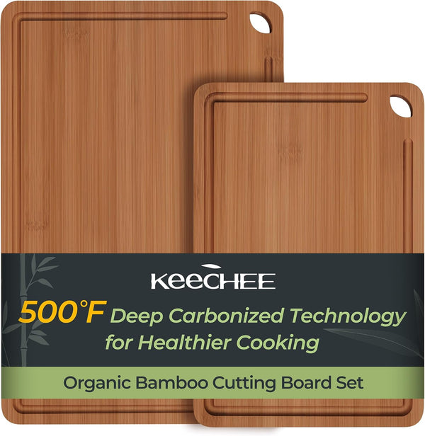 KEECHEE 2-piece carbonized bamboo cutting board set in medium and large sizes