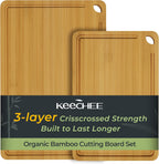 KEECHEE 2-piece natural bamboo cutting board set in medium and large sizes