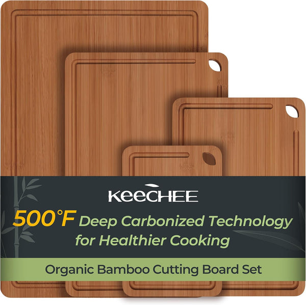 KEECHEE 4-piece carbonized bamboo cutting board set in four graduated sizes