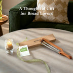 KEECHEE adjustable bread knife beside its gift box, ribbon and card