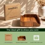 KEECHEE wooden napkin holder with gift packaging and an instruction and after-sales card