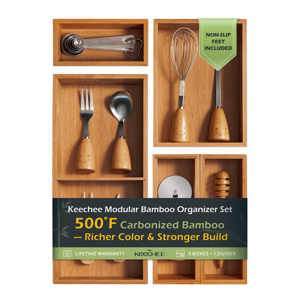 5 pc Bamboo Drawer Organizer Set