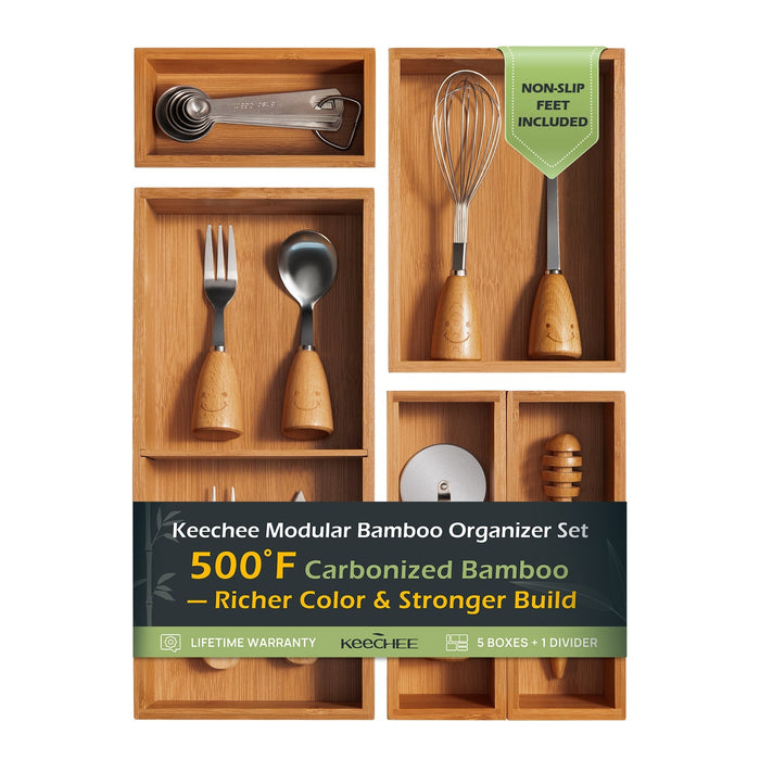 5 pc Bamboo Drawer Organizer Set