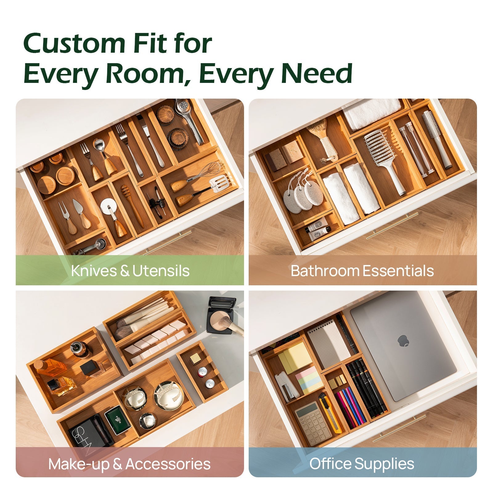5 pc Bamboo Drawer Organizer Set – Keechee Home