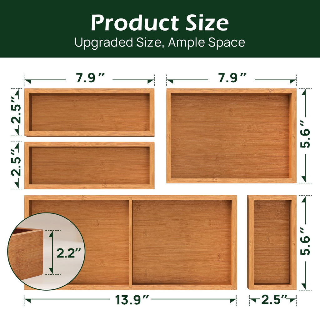 5 pc Bamboo Drawer Organizer Set