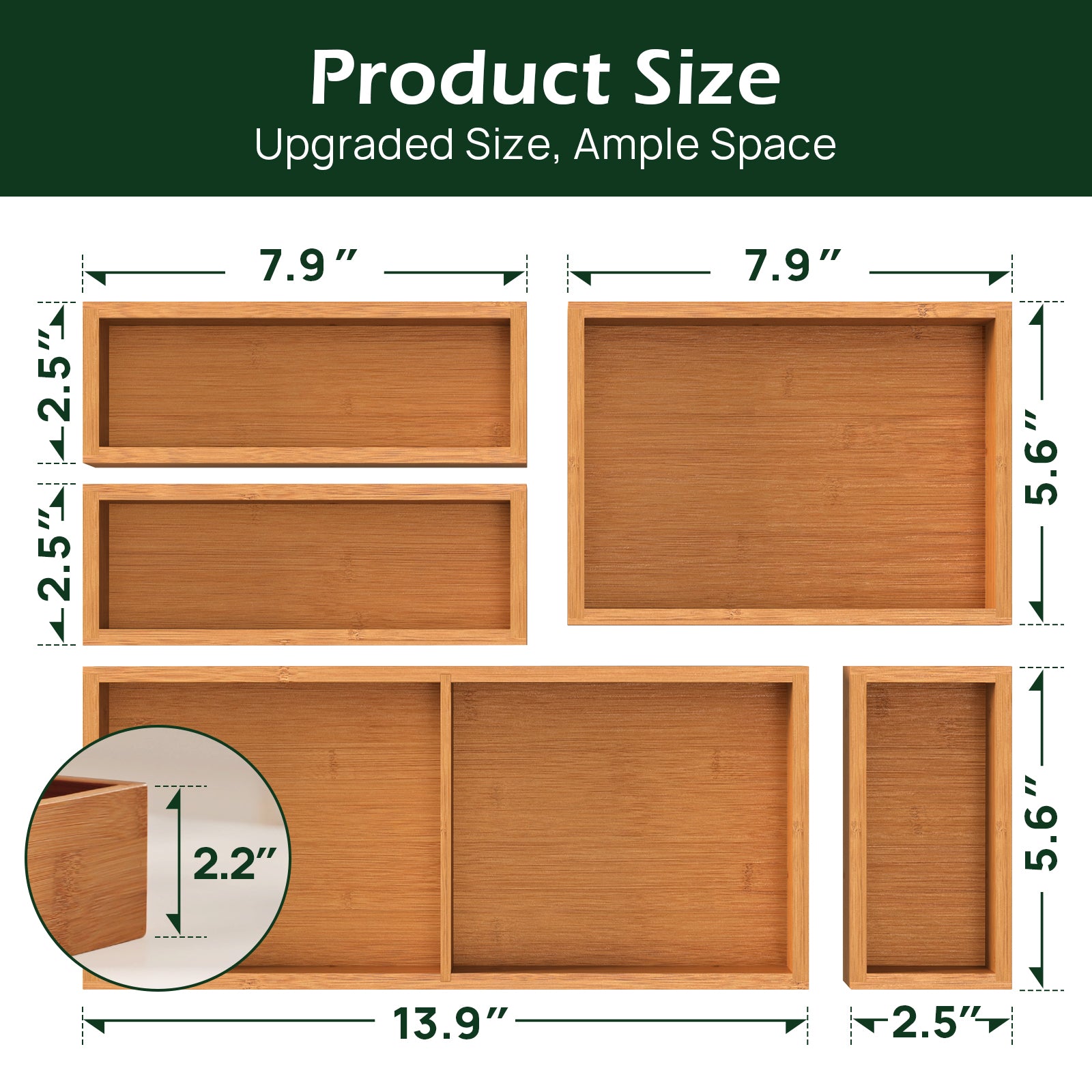 5 pc Bamboo Drawer Organizer Set