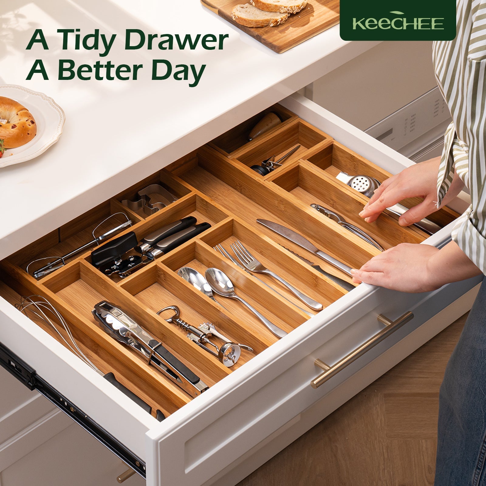10 Slot Expandable Silverware Organizer
