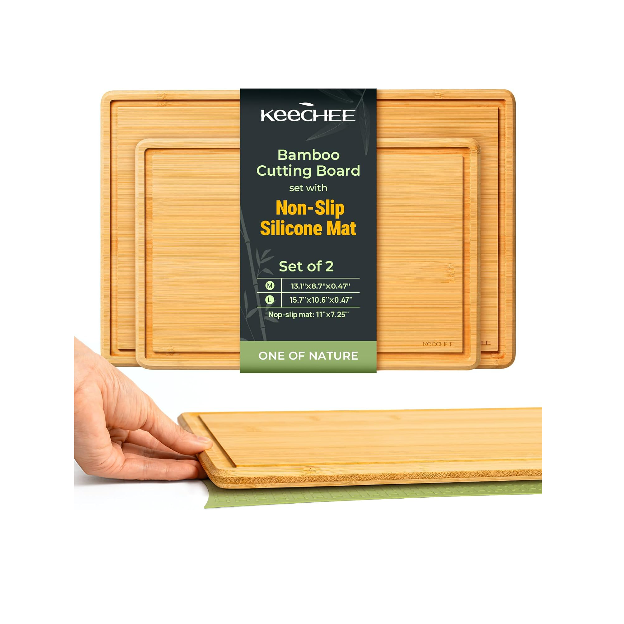 Natural Bamboo Cutting Board with Non-slip Mat - Set of 2 Secondary image