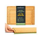 Natural Bamboo Cutting Board with Non-slip Mat - Set of 2