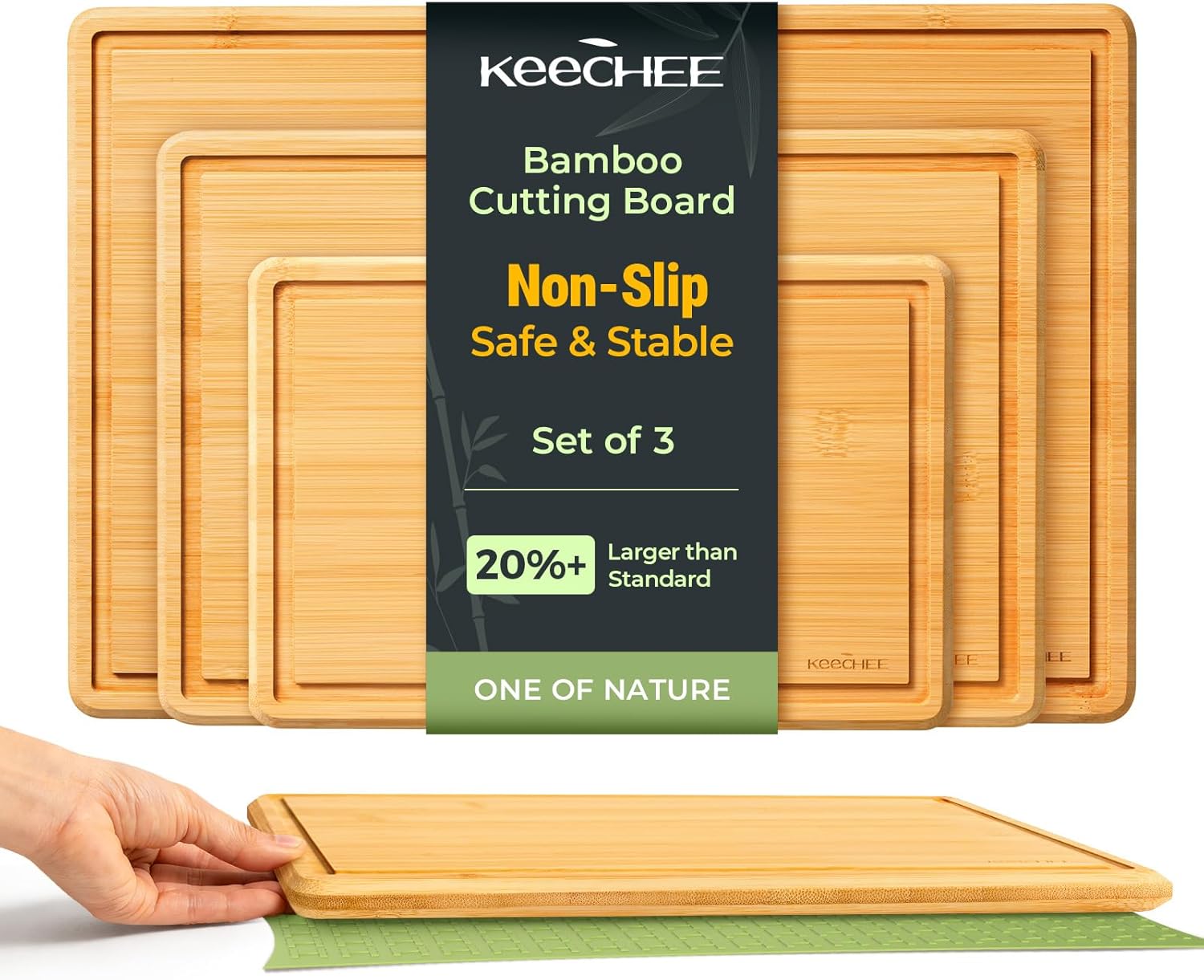 Natural Bamboo Cutting Board with Non-slip Mat - Set of 3 Main image