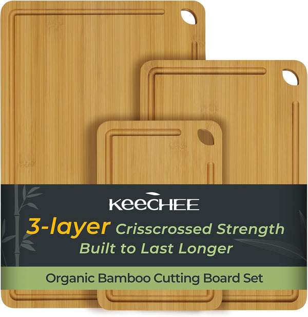 3 Piece Natural Bamboo Cutting Board