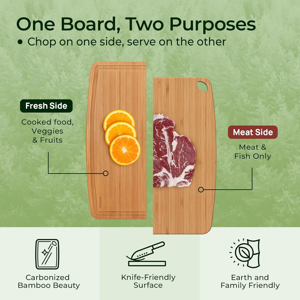 Reversible bamboo cutting board with two usable sides