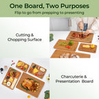 Reversible carbonized bamboo cutting boards used for food preparation and serving