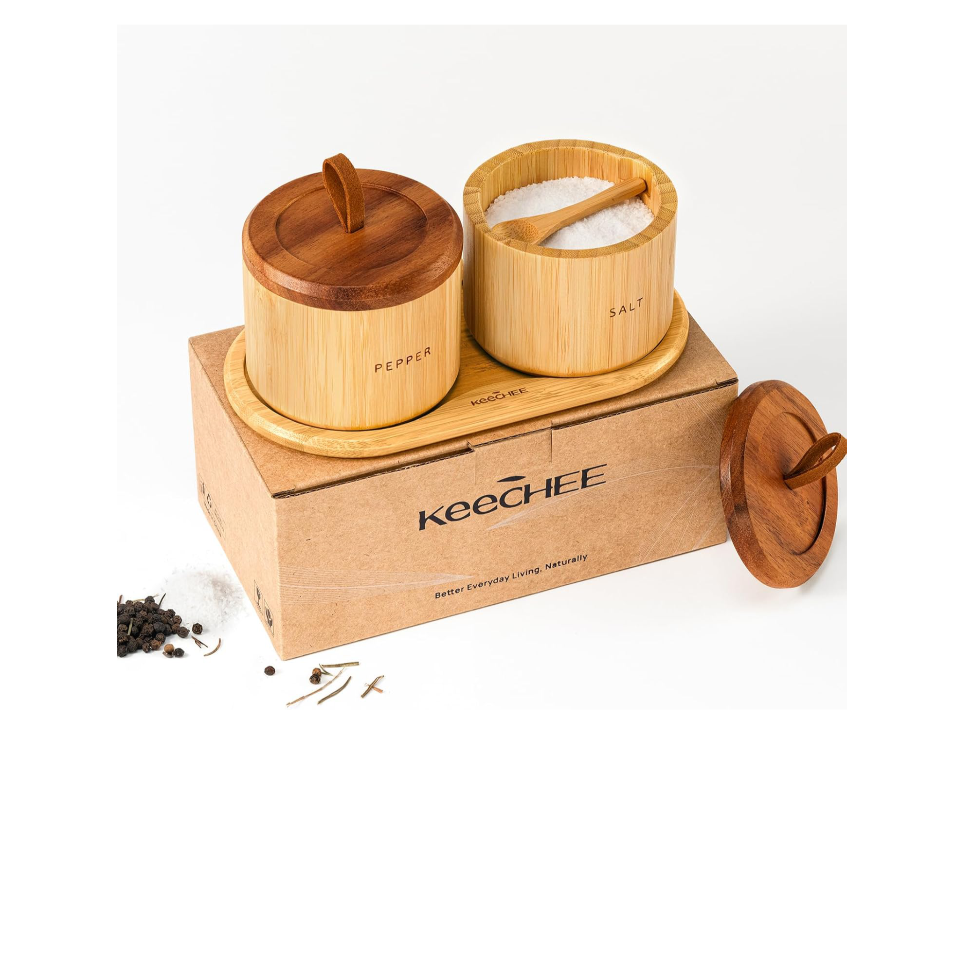 Bamboo Salt Cellar with Acacia Lid - Set of Two Secondary image