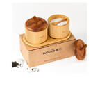 Bamboo Salt Cellar with Acacia Lid - Set of Two