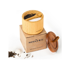 Bamboo Salt Cellar Dual Compartment with Acacia Lid & Spoon