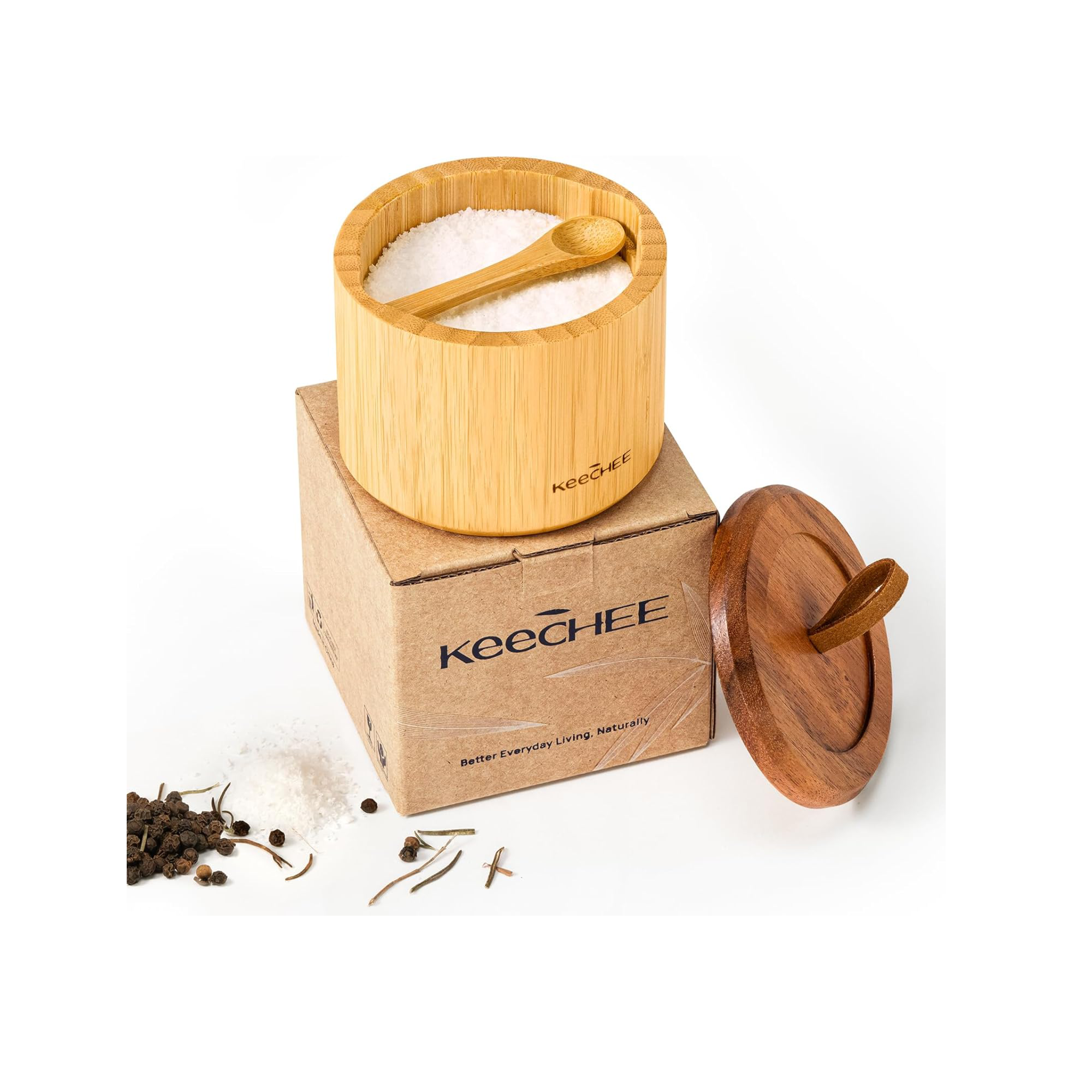 Bamboo Salt Cellar with Acacia Lid & Spoon Secondary image
