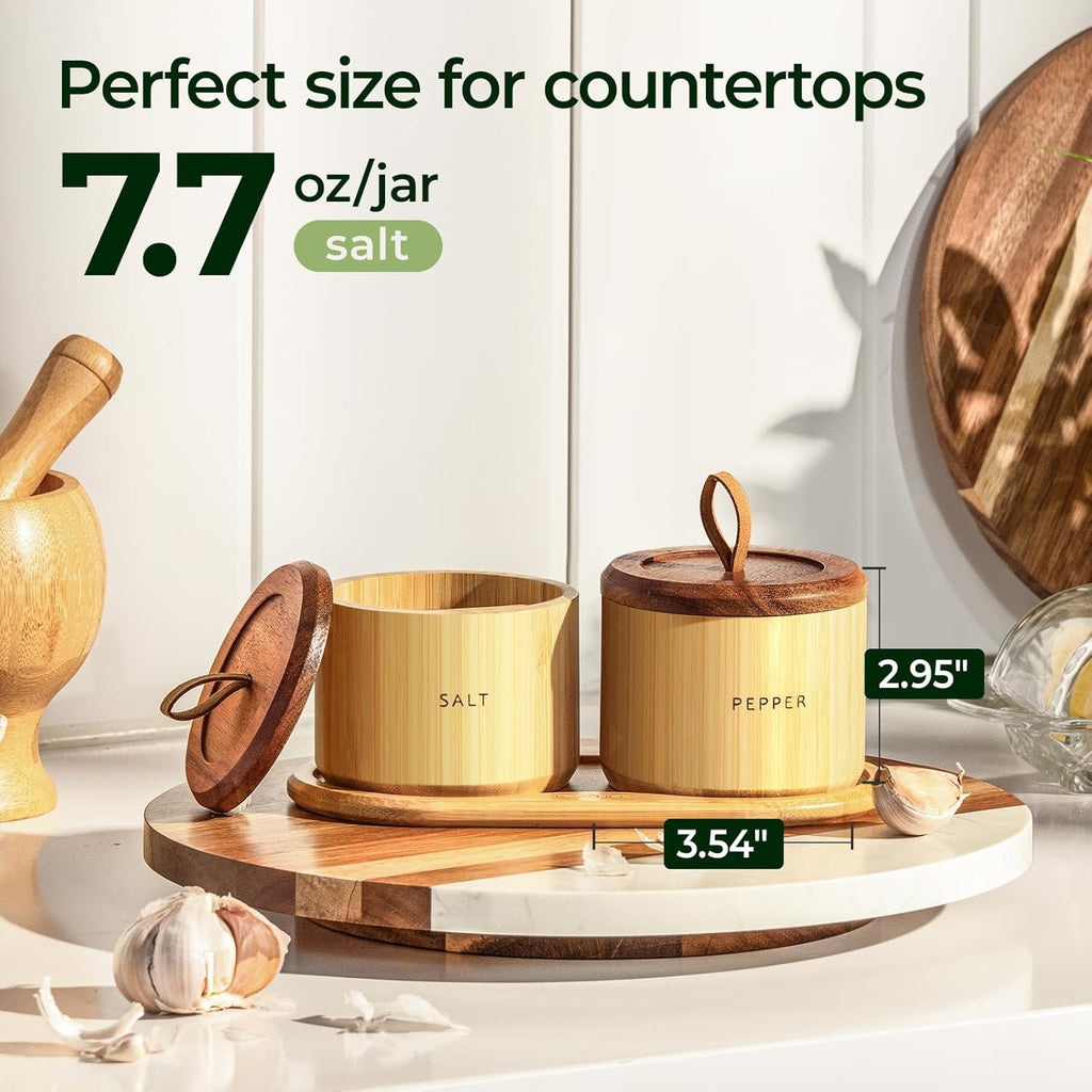 Bamboo Salt Cellar with Acacia Lid - Set of Two