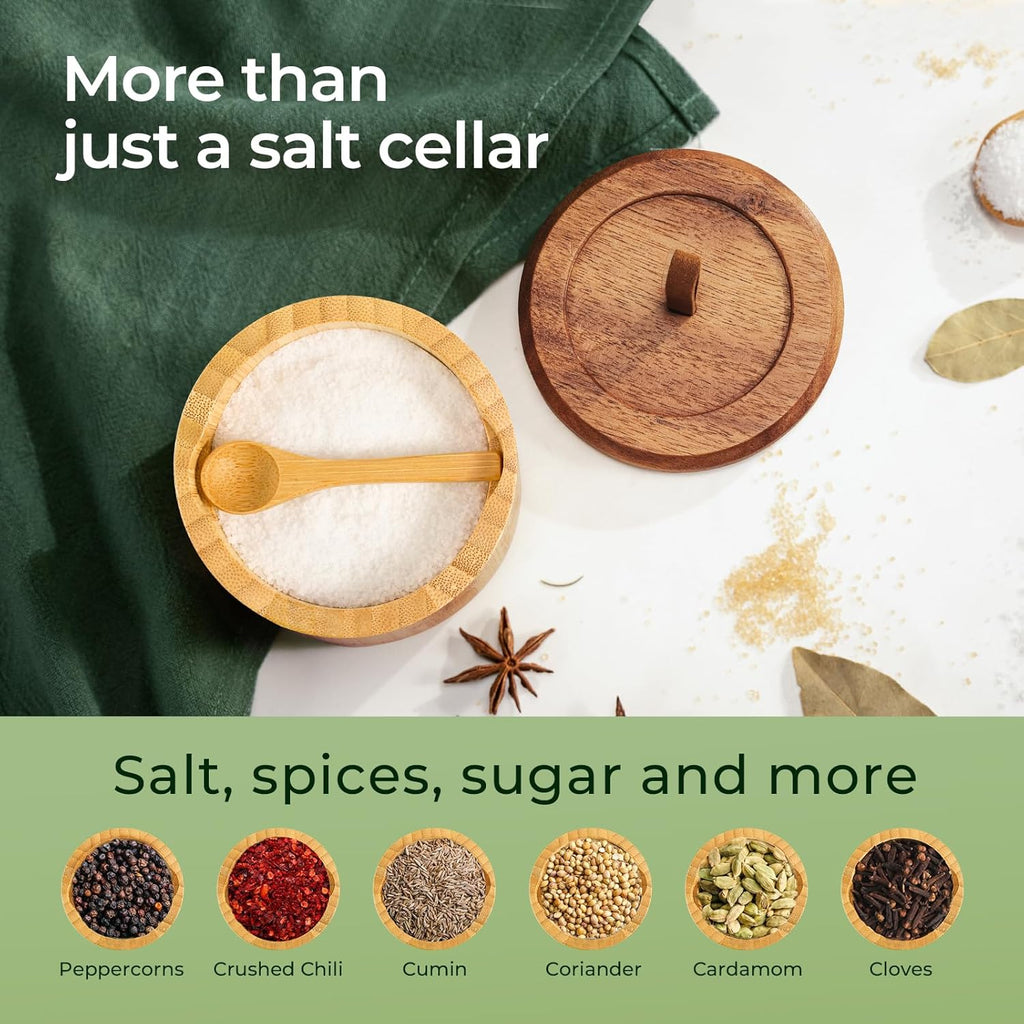 Bamboo Salt Cellar with Acacia Lid - Set of Two