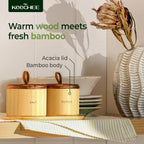 Bamboo Salt Cellar with Acacia Lid - Set of Two