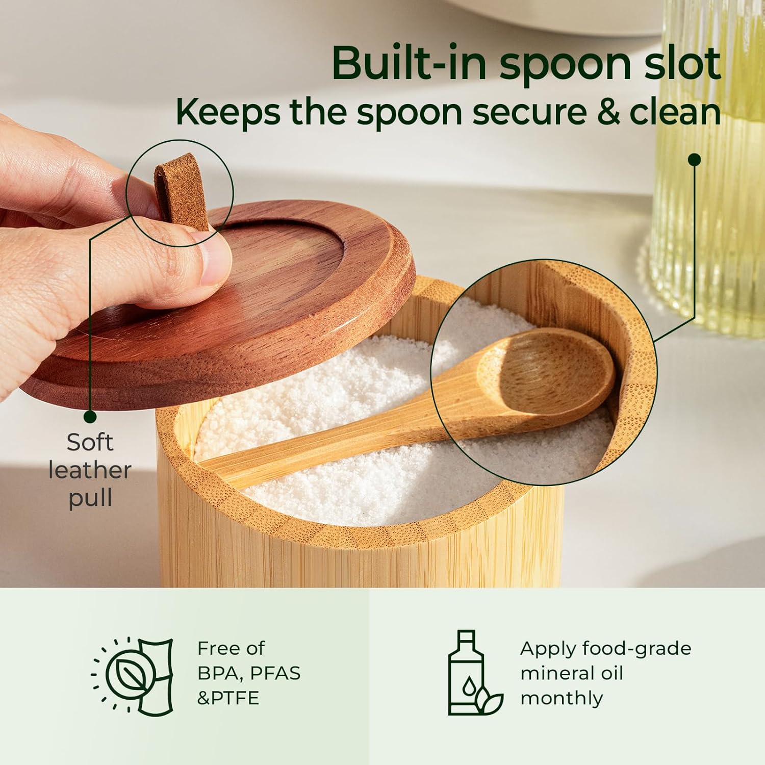 Bamboo Salt Cellar with Acacia Lid - Set of Two