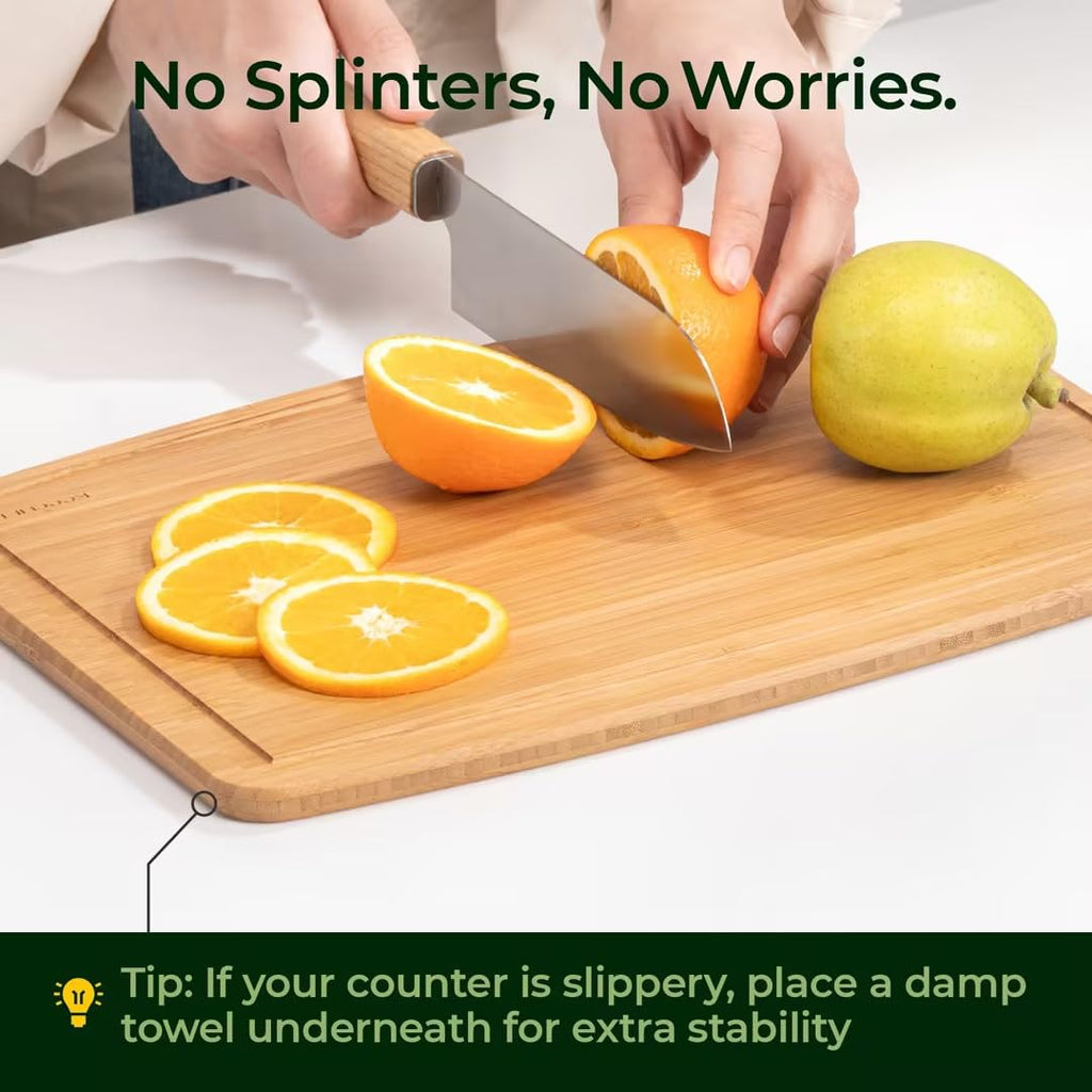Smooth-finished bamboo cutting board for comfortable everyday food prep