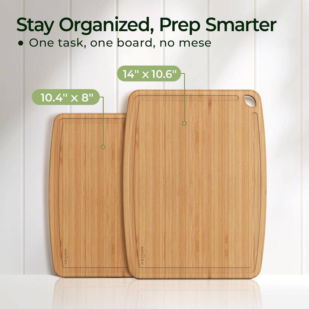 Space-saving bamboo cutting board set of 2 for organized food prep