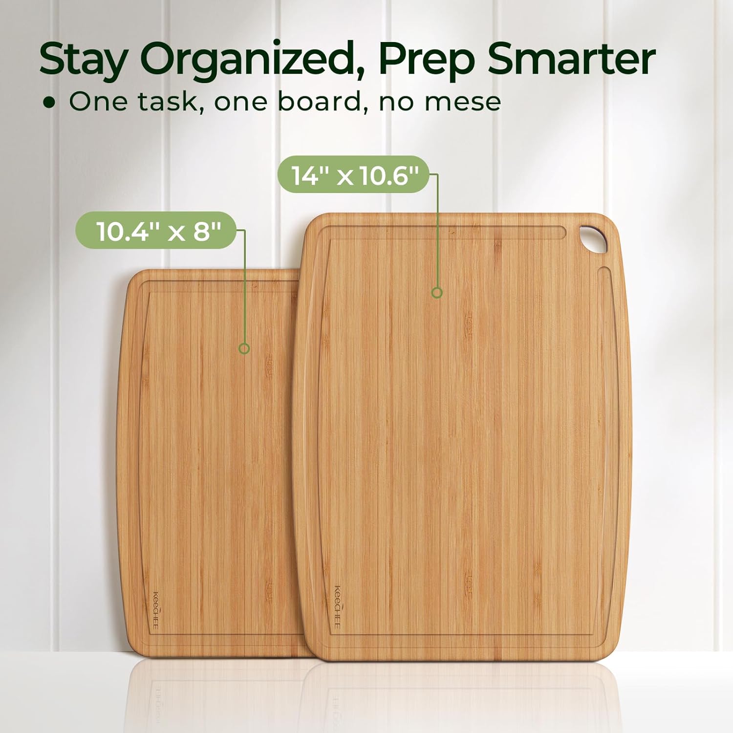 Space-saving bamboo cutting board set of 2 for organized food prep