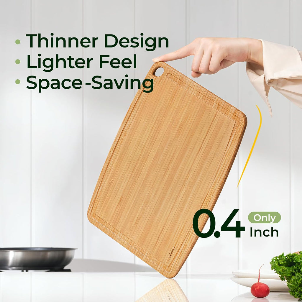 Thin 0.4-inch lightweight bamboo cutting board side profile