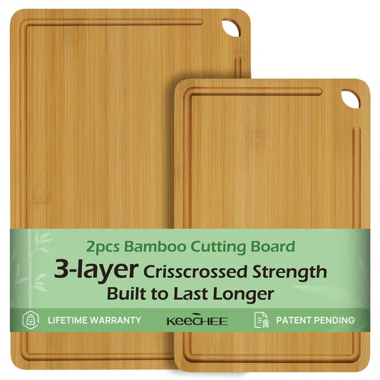 Three-layer cross-laminated construction of KEECHEE natural bamboo cutting boards