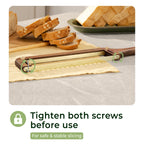 Walnut bread slicer safety reminder to tighten both screws before use